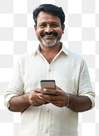 PNG Indian man using smartphone portrait adult happy.