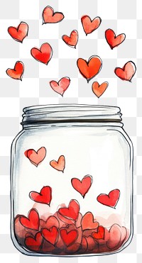 PNG Tiny cute red hearts floating in the air inside an empty jar watercolor illustration container.