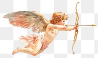 PNG A cupid shooting an arrow watercolor bow illustration.