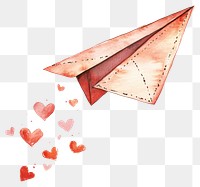 PNG A cute paper airplane with hearts flying on it watercolor design illustration.