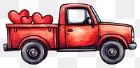 PNG Cute red truck with hearts in the back illustration vehicle transportation.