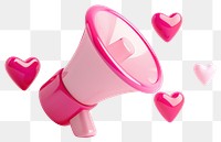 PNG 3d illustration of pink megaphone with small red hearts floating around it icon announcement electronics valentine's.