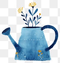 PNG Blue watering pot with flower illustration flowers art.