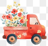 PNG Flowers in a red truck illustration watercolor vehicle.