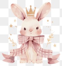 PNG Bunny wearing crown illustration watercolor rabbit.