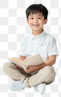 PNG Happy boy sitting reading.