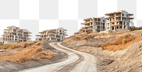 PNG Real luxury condominium complex construction buildings road.