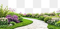 PNG Organized English garden flower path landscape.