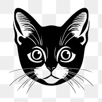 PNG Cat face portrait, black outline clipart style illustration, transparent background