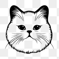 PNG Cat face portrait, black outline clipart style illustration, transparent background