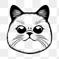 PNG Cat face portrait, black outline clipart style illustration, transparent background