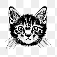 PNG Cat face portrait, black outline clipart style illustration, transparent background