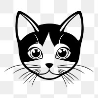 PNG Bobtail cat  face portrait, black outline clipart style illustration, transparent background