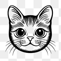 PNG American shorthair cat  face portrait, black outline clipart style illustration, transparent background