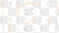 PNG Elegant gold floral designs set on transparent background