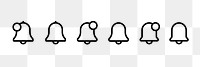 PNG Outlined bell icons notification, user interface icon set.  Elements on transparent background.