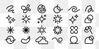 PNG Abstract, icons, stars, swirls, clouds, user interface icon set.  Elements on transparent background.