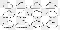 PNG Black line cloud icons, set on transparent background