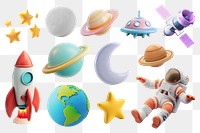 PNG 3d cartoon space, element set on transparent background