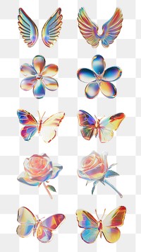 Futuristic 3d glass art png element set on transparent background