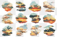 Sunset sky collage, PNG set on transparent background