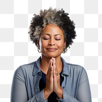 PNG Portrait praying adult woman. 