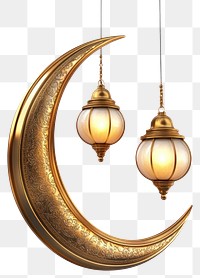 PNG Moon and two hanging lanterns crescent golden accessories.