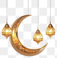 PNG Hanging lantern Ramadan Islamic crescent golden moon.