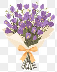 PNG Wedding violet flowers bouquet with paper wrap and bow tired art illustration purple.