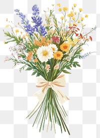 PNG Wedding wildflowers flowers bouquet with paper wrap and bow tired illustration art arrangement.