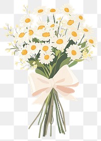 PNG Wedding daisies flowers bouquet with paper wrap and bow tired daisy art illustration.