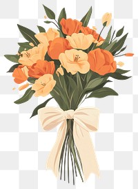 PNG Wedding orange flowers bouquet bow tired art illustration white.