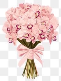 PNG Wedding orchid flowers bouquet with paper wrap and bow tired art illustration chandelier.