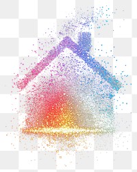 PNG Colorful home shape light glitter effect art silhouette.