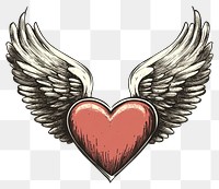 PNG Heart has wing retro Tattoo heart vintage design.