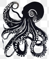 PNG Octopus wood block print white invertebrate illustration.