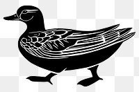 PNG Duck wood block print white bird illustration.