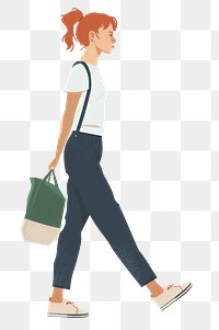 PNG Woman having grocery bag walking illustration minimalist.