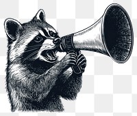 PNG Raccoon holding a big megaphone animal black white.