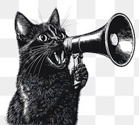 PNG Cat carry a megaphone animal black white.