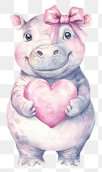 PNG Illustration watercolor hippo heart.