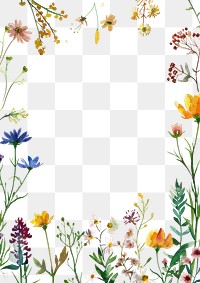 PNG Tiny wildflowers frame watercolor background design.