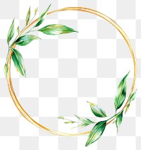 PNG Watercolor gold circle frame illustration green art.