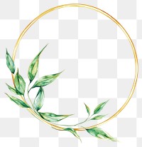 PNG Watercolor gold circle frame illustration green art.