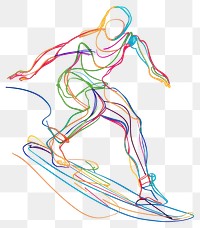 PNG Line drawing surfing man art colorful sports.