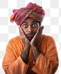 PNG Indian man shy surprised clothing turban.