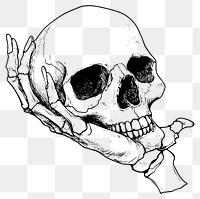 PNG Hand bone holding skull illustration human black.