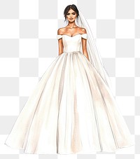 PNG Wedding dress fashion illustration sketch.