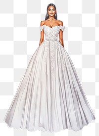 PNG Wedding dress fashion illustration white.