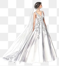 PNG Wedding dress fashion sketch illustration.